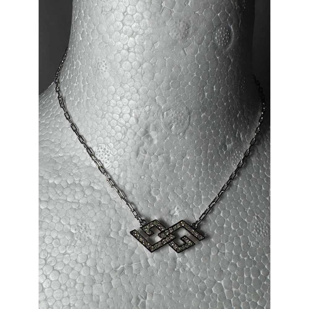 Vintage Givenchy 1977 Interlocking GG Logo Crystal Pendant Necklace Gunmetal1022